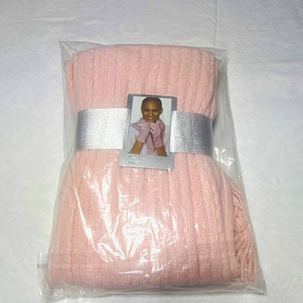New York & Company Women’s Scarf Pink Solid Knit Wrap with Fringe Accents